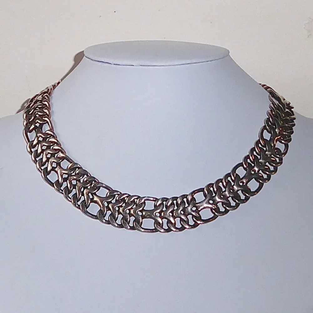 Mexican Sterling Wide Chain Collar Necklace - image 5