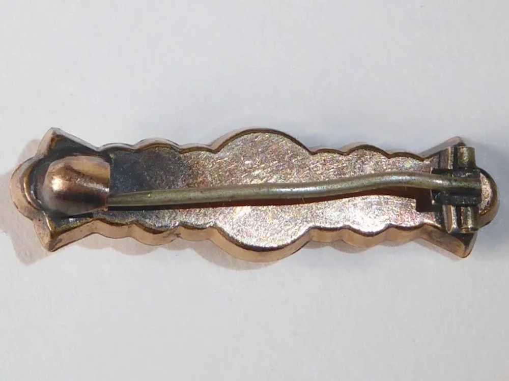 Victorian Gold Top Engraved Lace Pin w Half Pearl - image 7