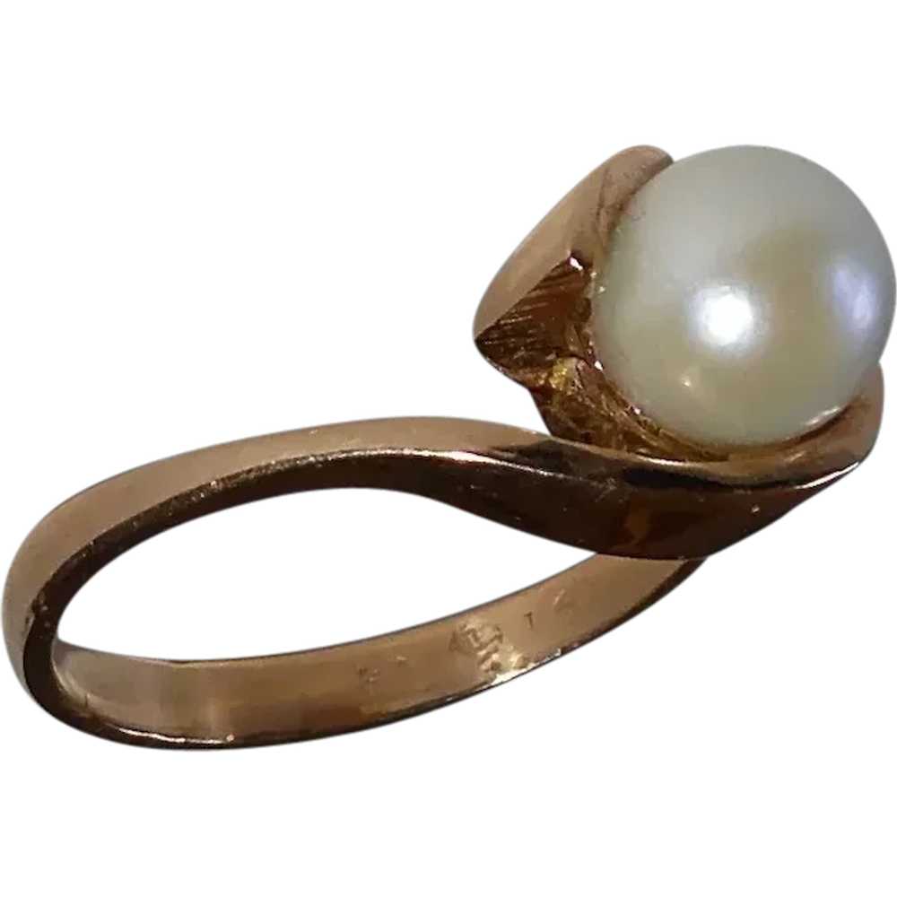 14k Mid-Century Modern Cultured Pearl Bypass Ring - image 10