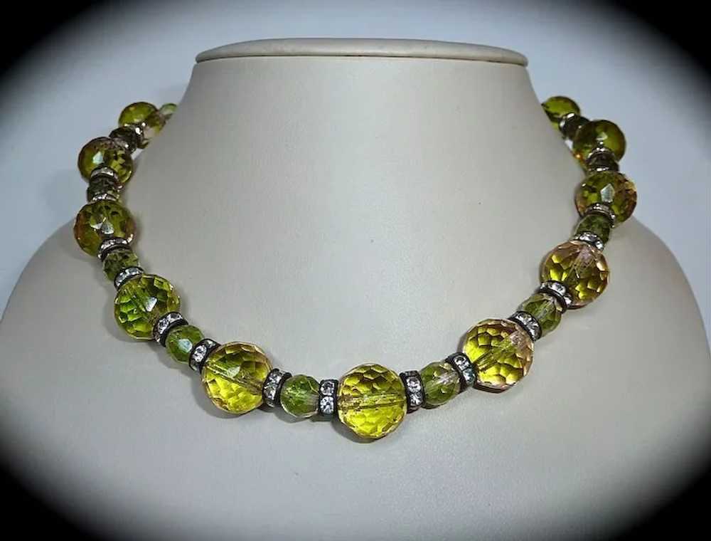 Rare Chartreuse & Peach Faceted Glass Bead Necklace w… Gem