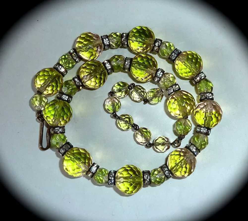 Rare Chartreuse & Peach Faceted Glass Bead Necklace w… Gem