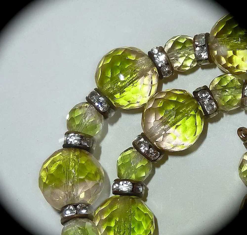 Rare Chartreuse & Peach Faceted Glass Bead Necklace w… Gem