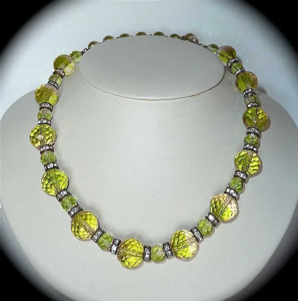 Rare Chartreuse & Peach Faceted Glass Bead Necklace w… Gem