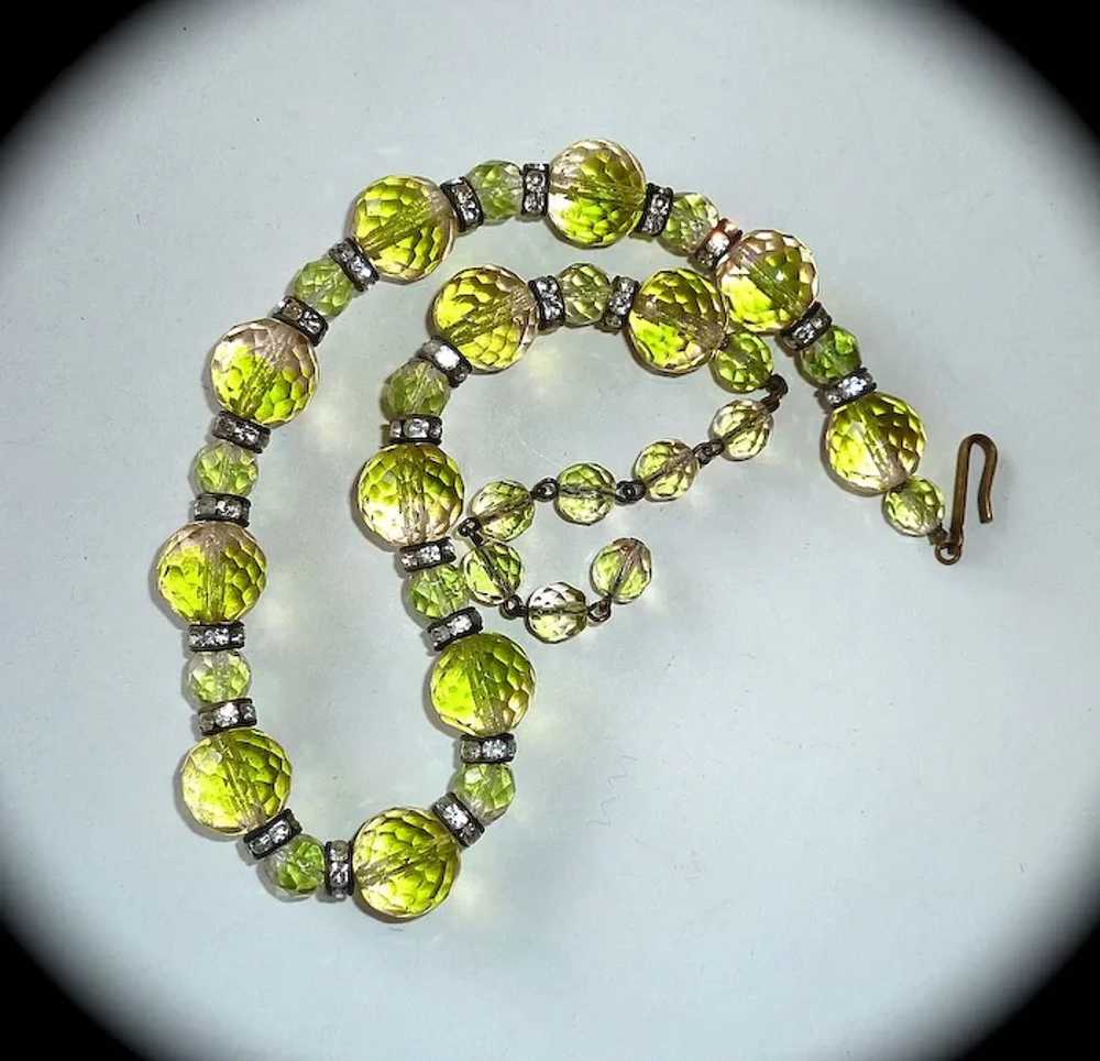 Rare Chartreuse & Peach Faceted Glass Bead Necklace w… Gem