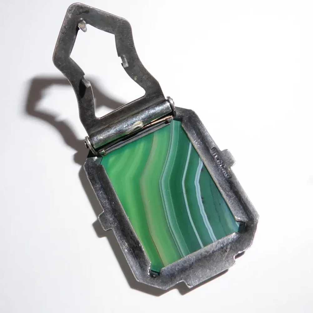 Art Deco Sterling Striped Green Agate & Marcasite… - image 7