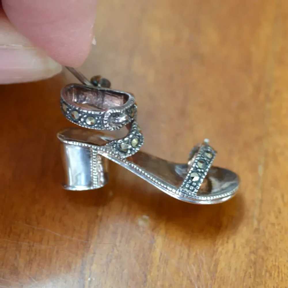 STERLING and Marcasite Petite Shoe Brooch Pin - image 6