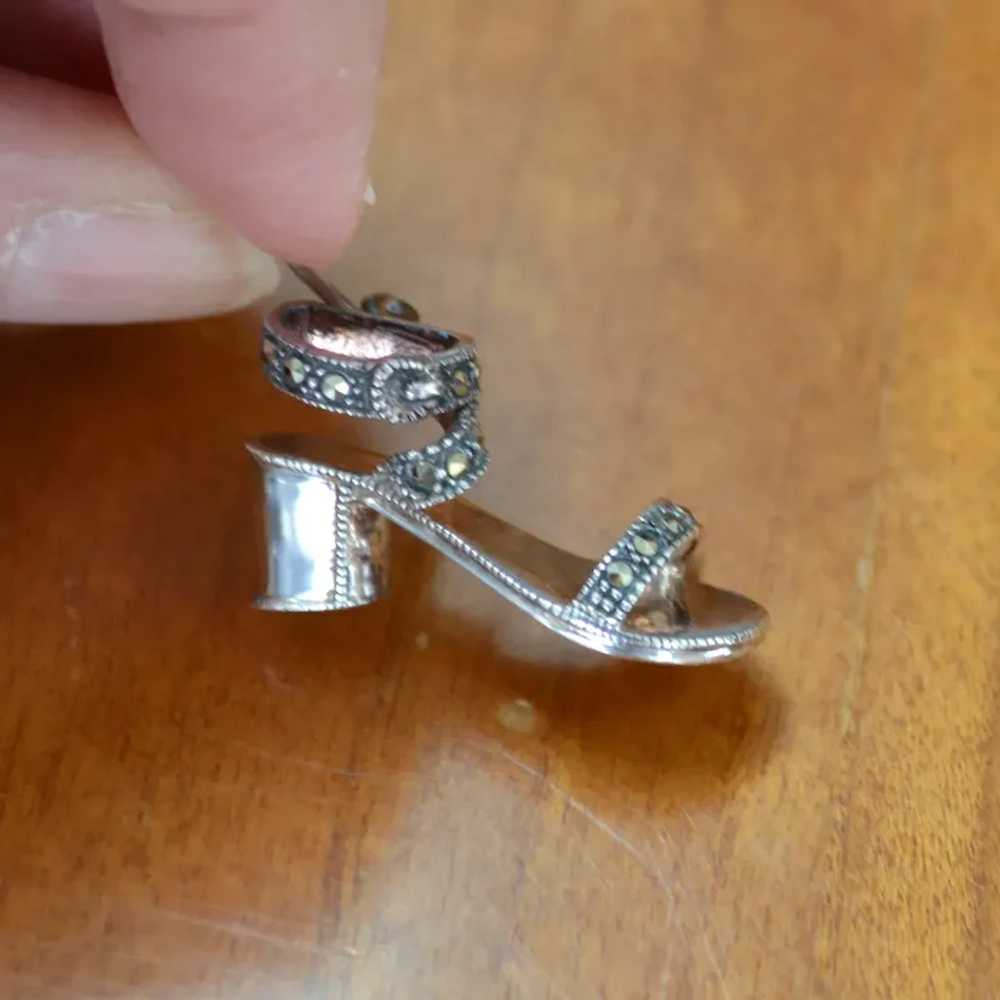 STERLING and Marcasite Petite Shoe Brooch Pin - image 7