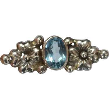 Petite Sterling and TOPAZ Flower Brooch Pin - image 1