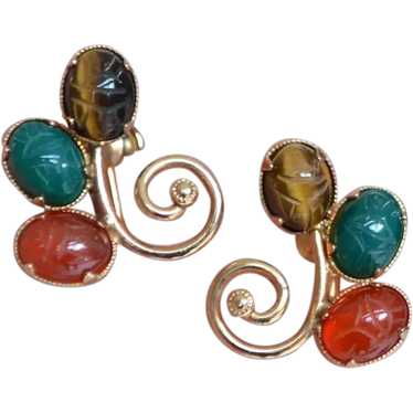 AMCO Gold Filled Carved Scarab Gemstone Earrings