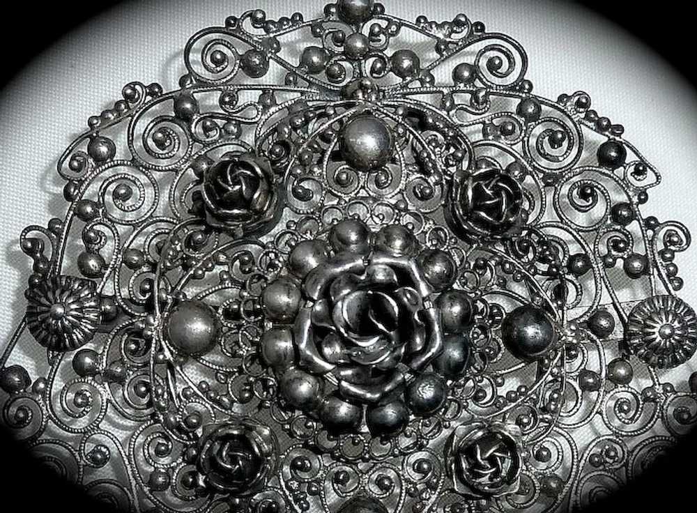 Large 800 Silver Layered Cannetille Filigree Pin … - image 3