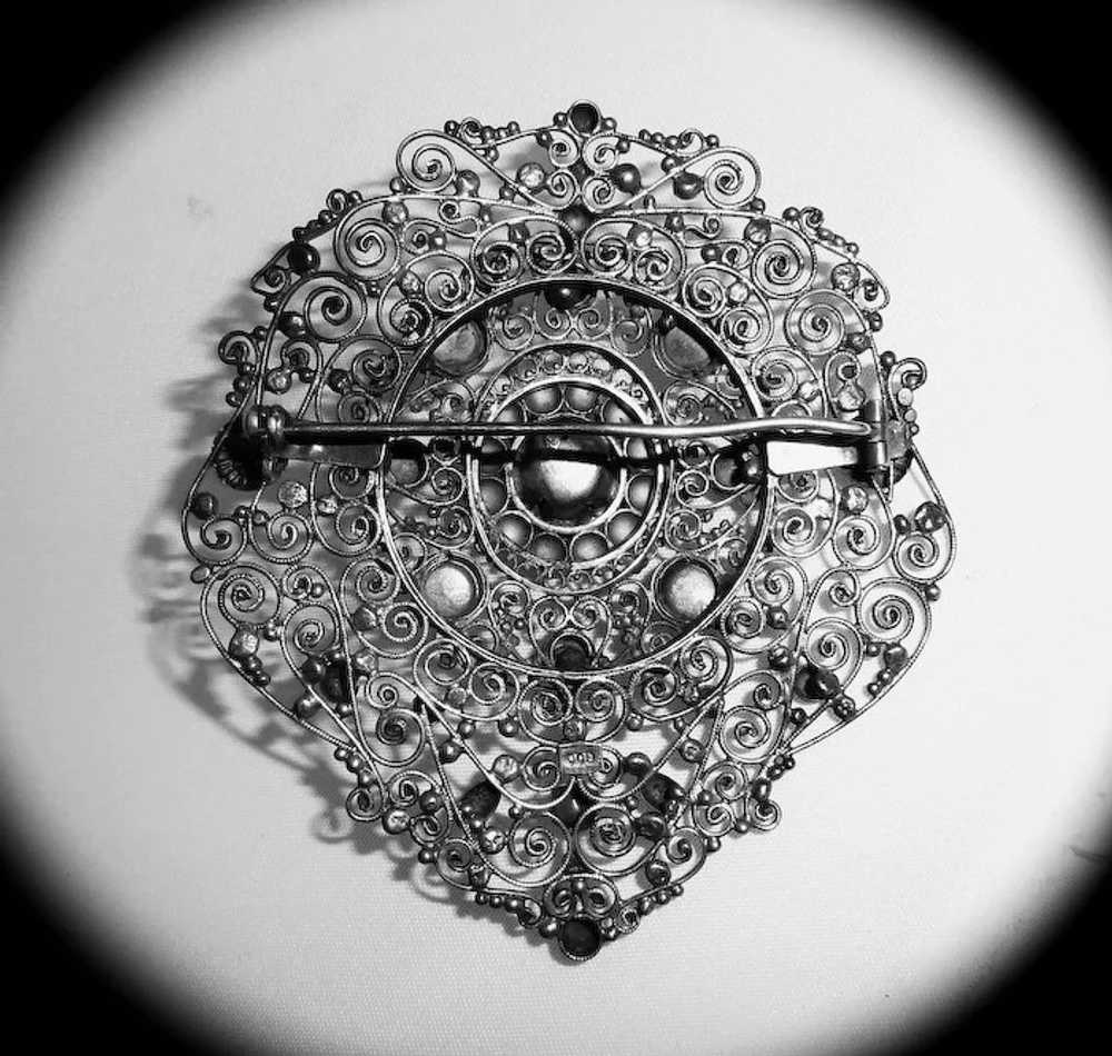 Large 800 Silver Layered Cannetille Filigree Pin … - image 6