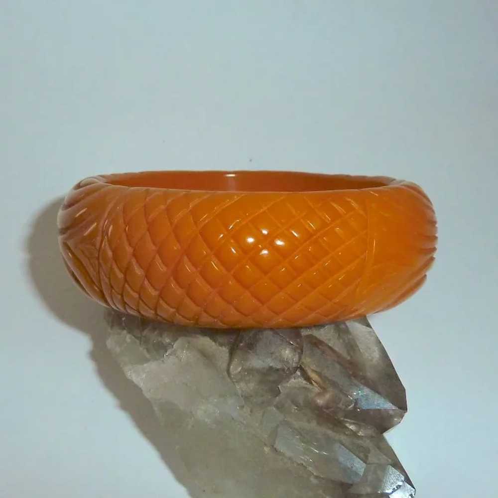 Heavily Carved Pineapple & Swirls Tangerine Bakel… - image 2