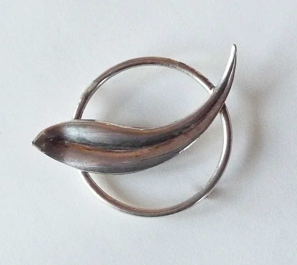 Modernist Dissected Circle Signed Sterling Pin - image 2