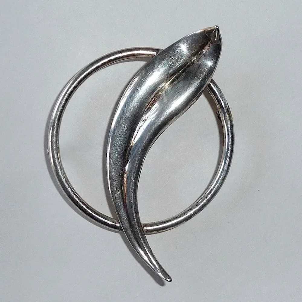 Modernist Dissected Circle Signed Sterling Pin - image 3