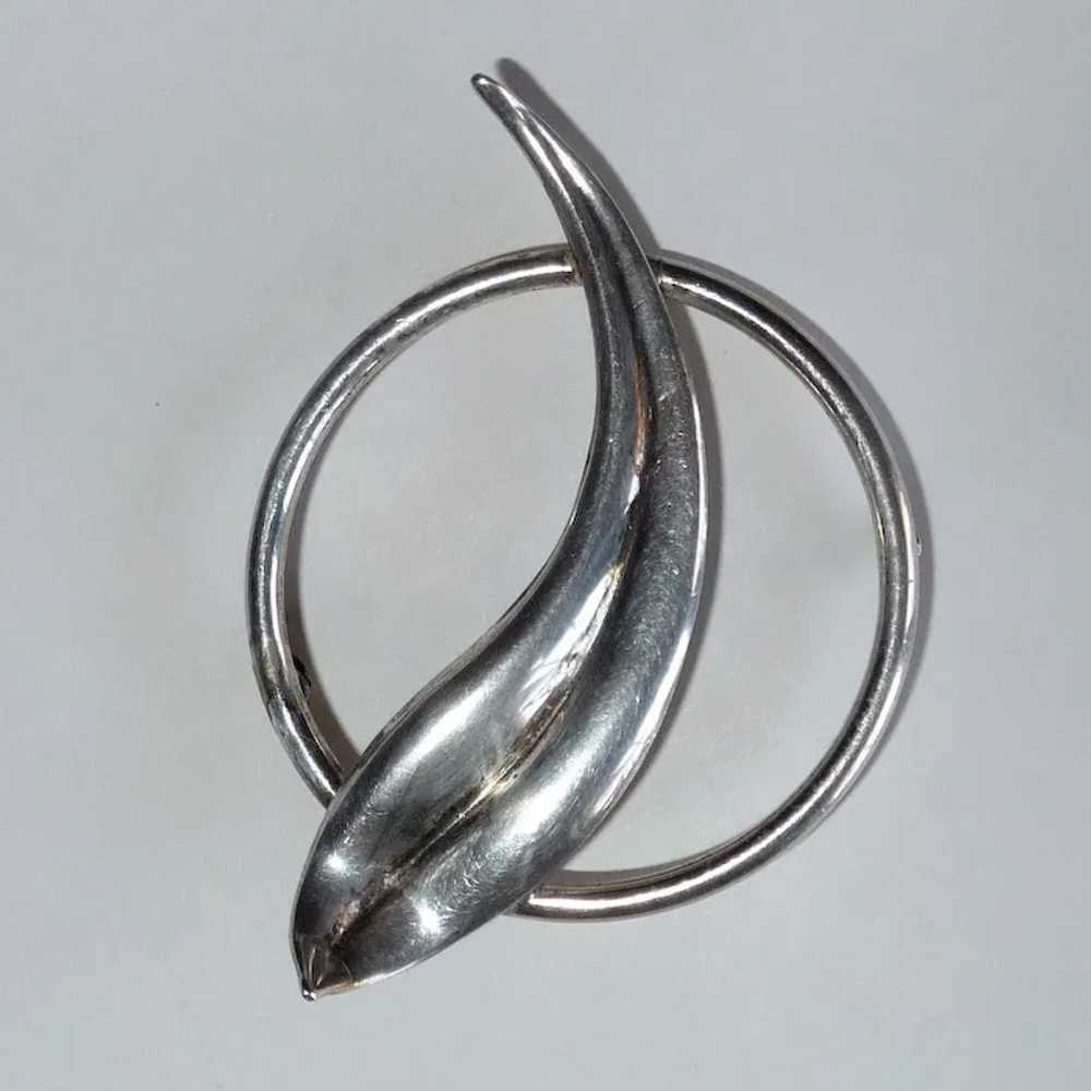 Modernist Dissected Circle Signed Sterling Pin - image 5
