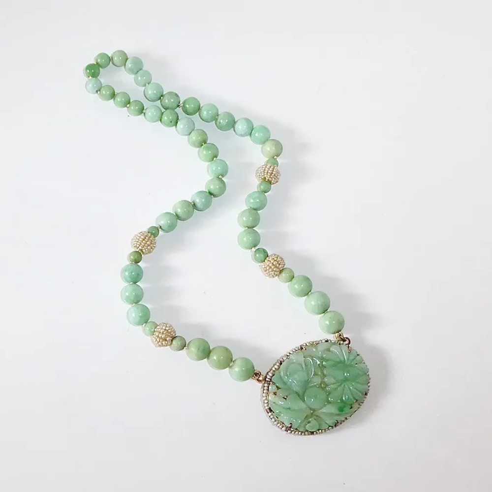 Long Rope Necklace Freshwater Pearls w/ Carved Jade Ends - Ruby Lane