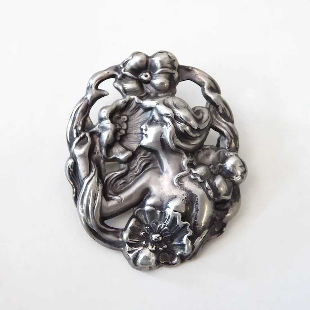 Art Nouveau Repousse Sterling Pin w Nude Woman, S… - image 10