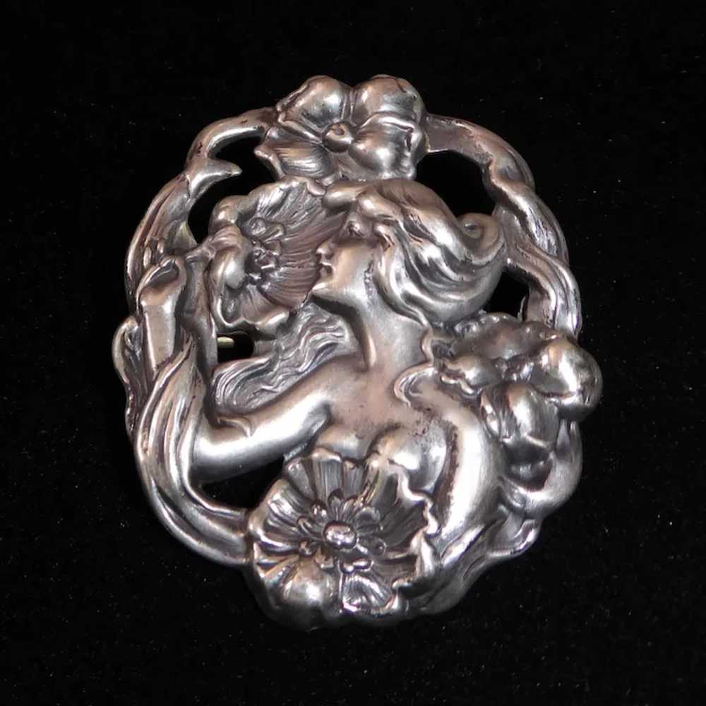 Art Nouveau Repousse Sterling Pin w Nude Woman, S… - image 12