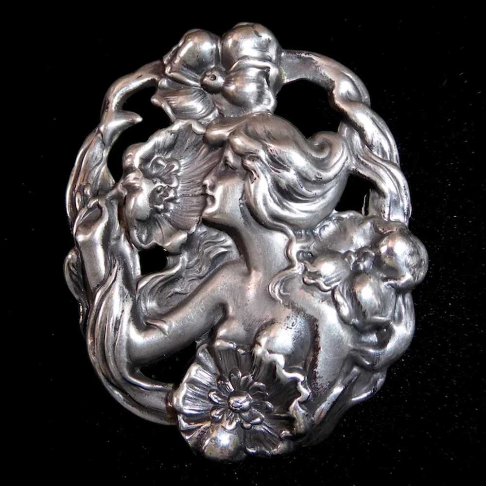 Art Nouveau Repousse Sterling Pin w Nude Woman, S… - image 6