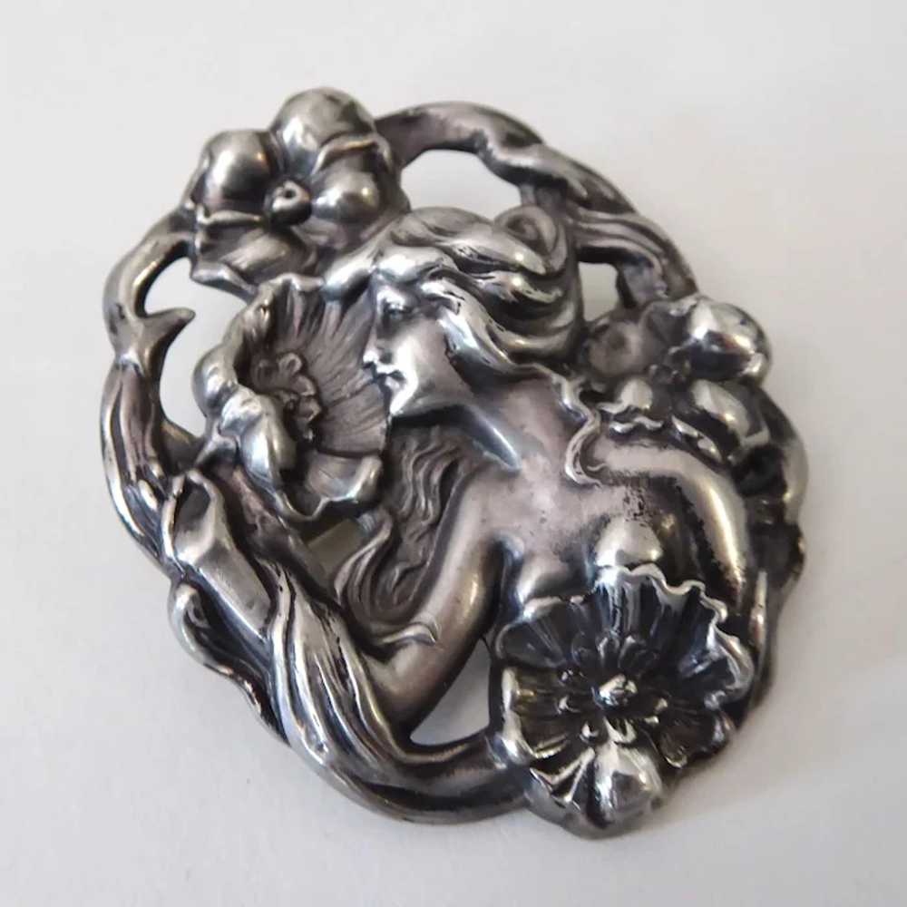 Art Nouveau Repousse Sterling Pin w Nude Woman, S… - image 7