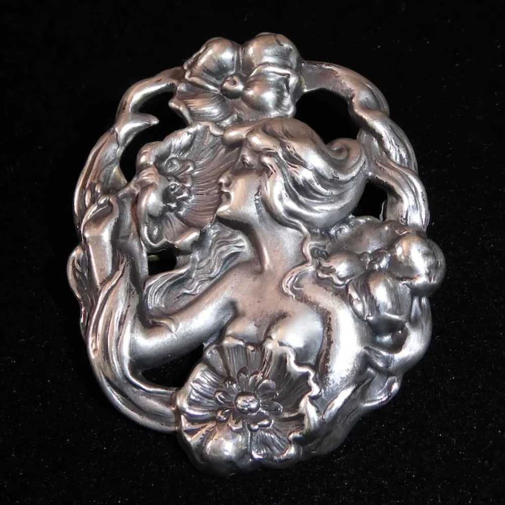 Art Nouveau Repousse Sterling Pin w Nude Woman, S… - image 9