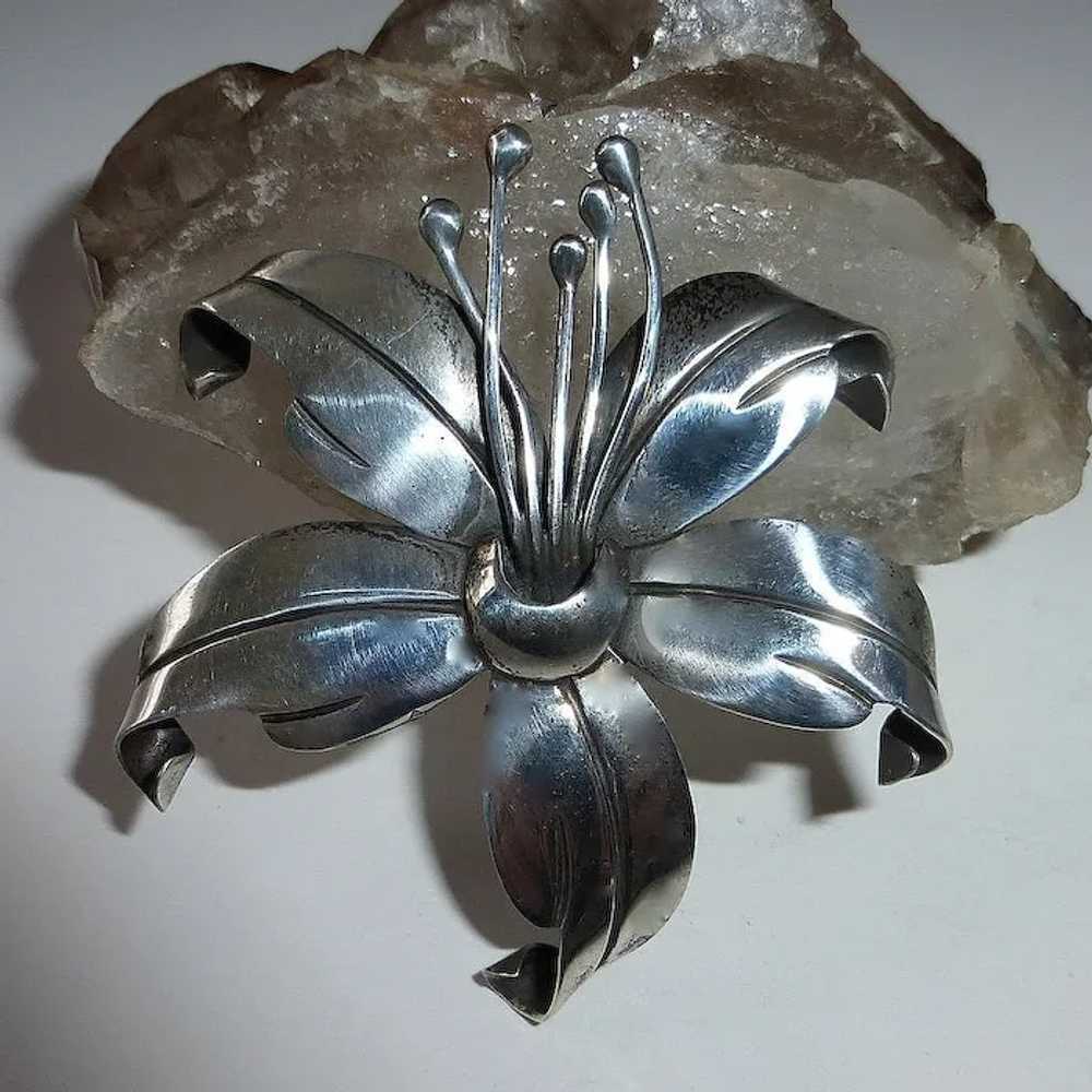 Maricela Mexican Sterling Sculptural Lily Pin - image 4