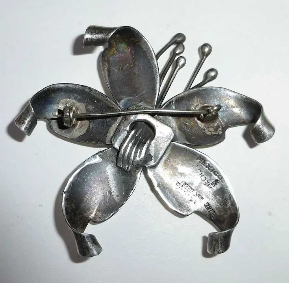 Maricela Mexican Sterling Sculptural Lily Pin - image 6