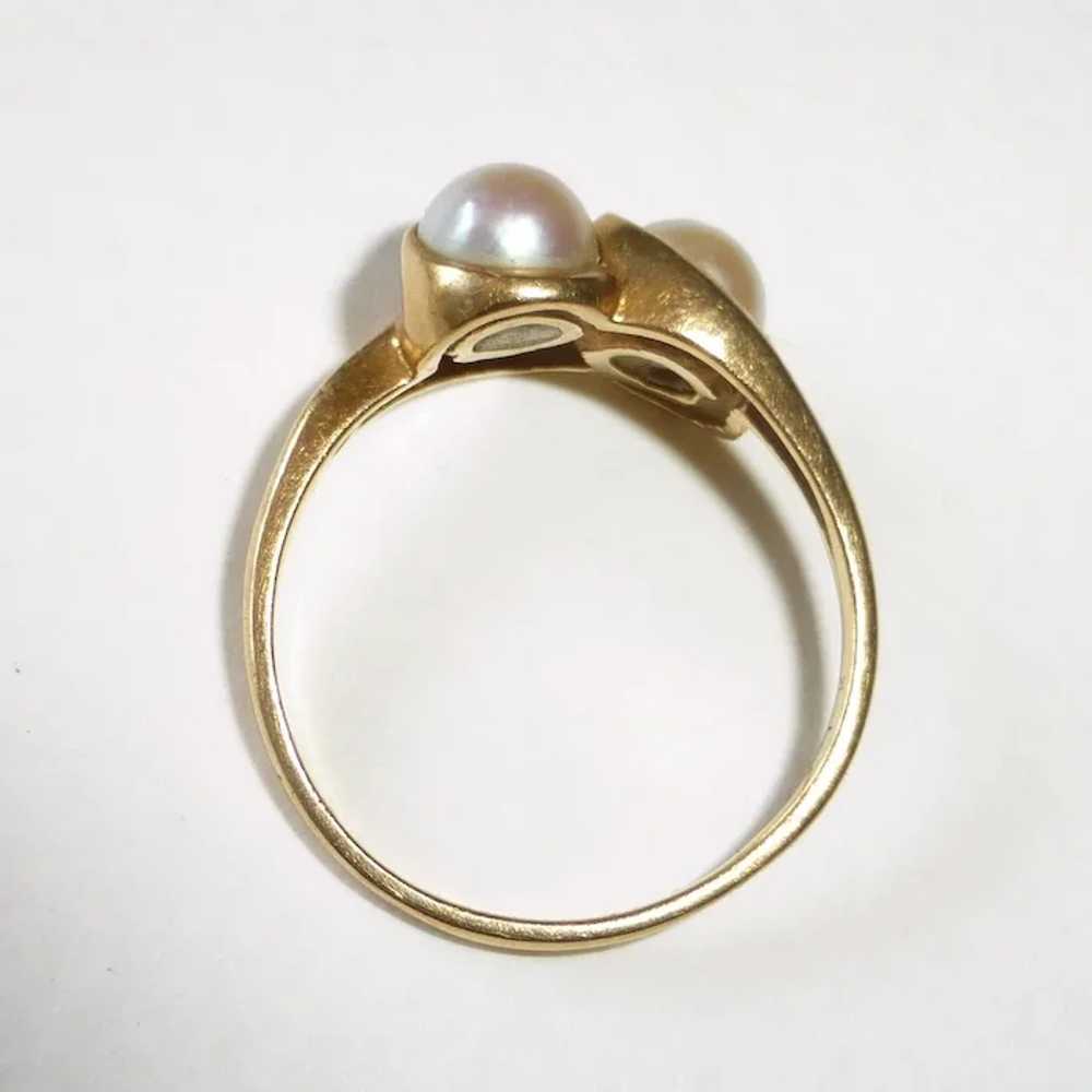 14k Mid-Century Modern Double Pearl Ring - image 6