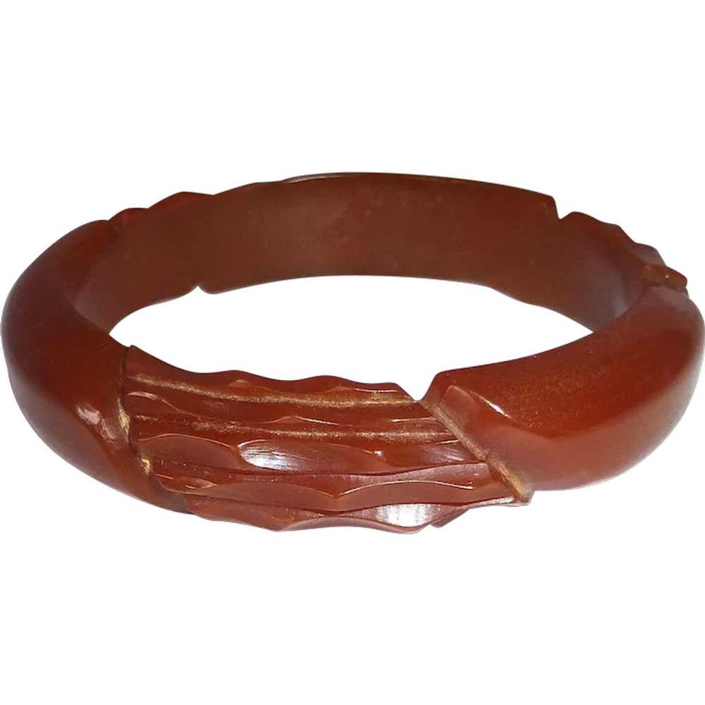 Art Deco Carved Bakelite Red-Brown Bracelet - image 1