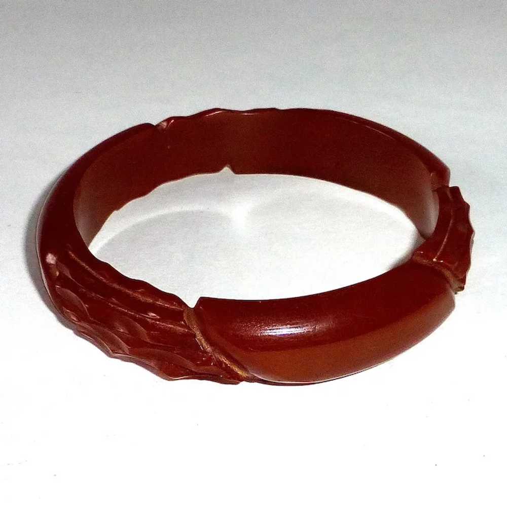 Art Deco Carved Bakelite Red-Brown Bracelet - image 2