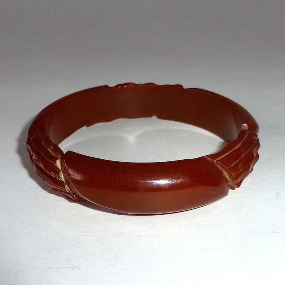 Art Deco Carved Bakelite Red-Brown Bracelet - image 3