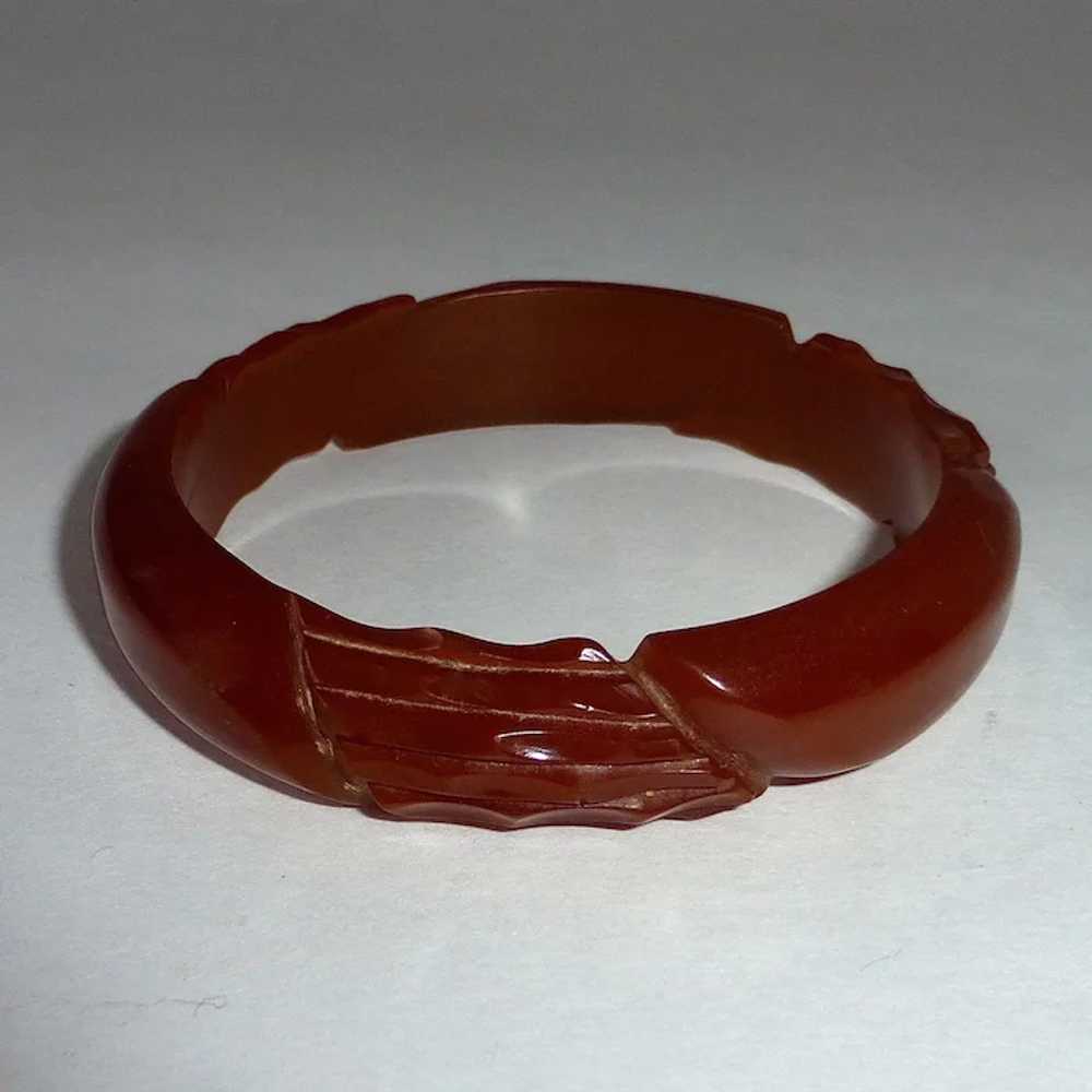 Art Deco Carved Bakelite Red-Brown Bracelet - image 4