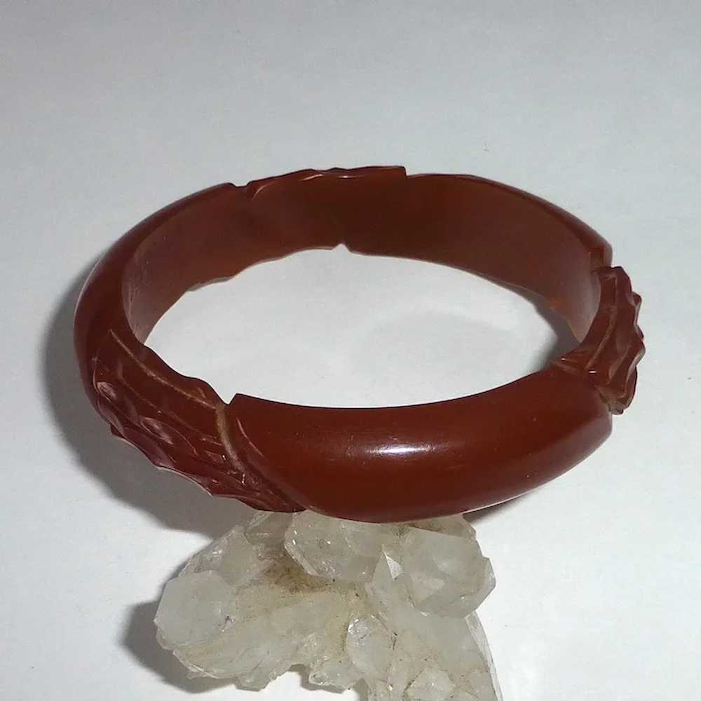 Art Deco Carved Bakelite Red-Brown Bracelet - image 6