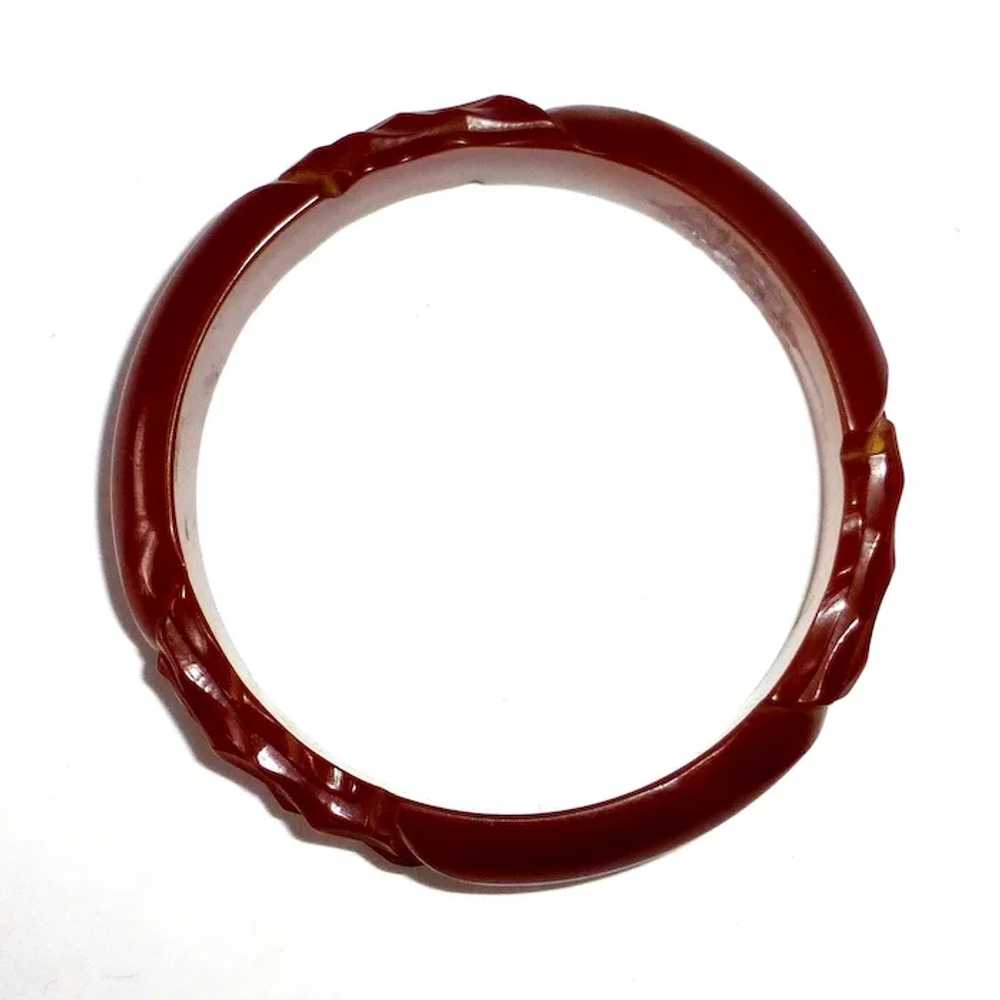 Art Deco Carved Bakelite Red-Brown Bracelet - image 7