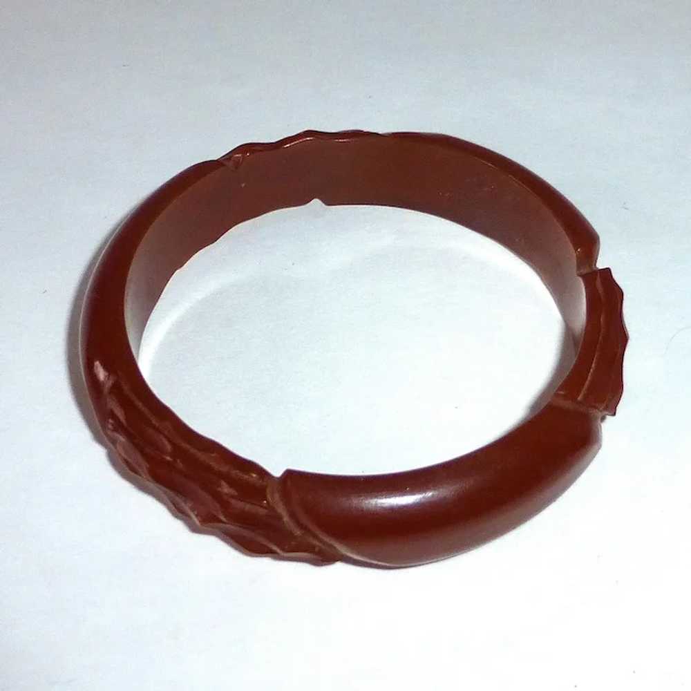 Art Deco Carved Bakelite Red-Brown Bracelet - image 8