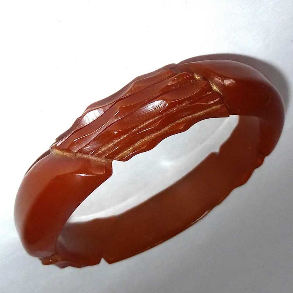 Art Deco Carved Bakelite Red-Brown Bracelet - image 9