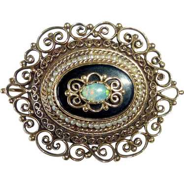 14k Victorian Revival Pendant/Pin Opal Onyx Seed … - image 1