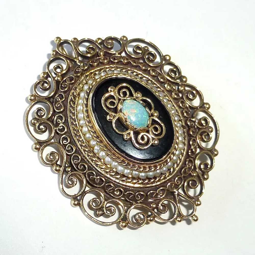 14k Victorian Revival Pendant/Pin Opal Onyx Seed … - image 2