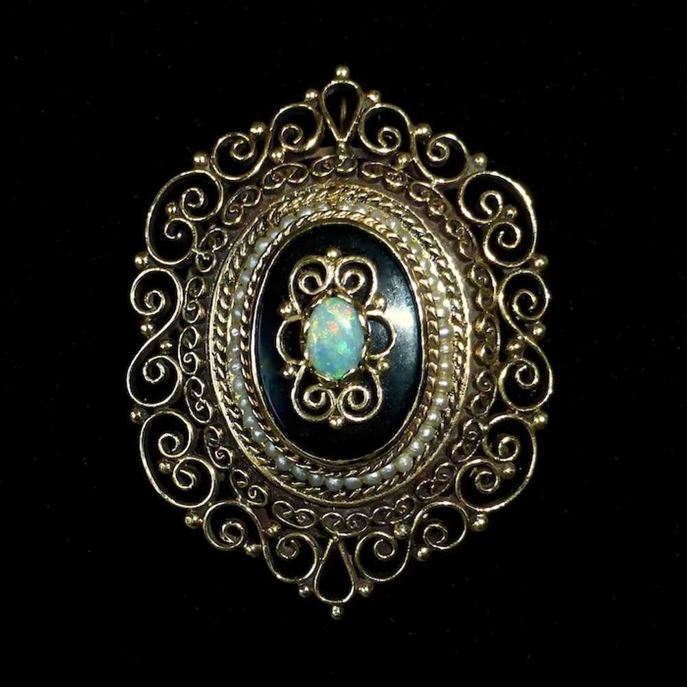 14k Victorian Revival Pendant/Pin Opal Onyx Seed … - image 3