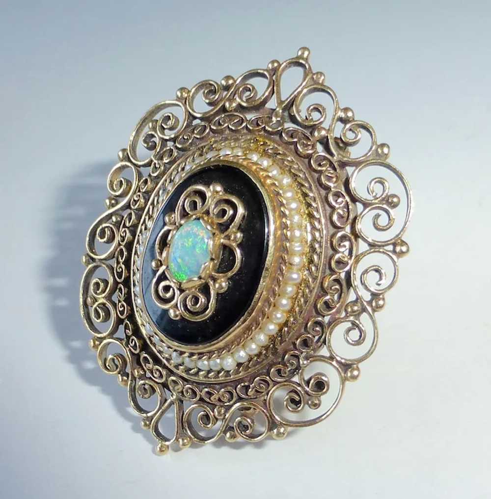 14k Victorian Revival Pendant/Pin Opal Onyx Seed … - image 4