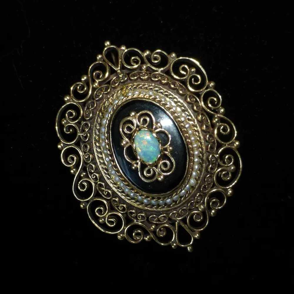 14k Victorian Revival Pendant/Pin Opal Onyx Seed … - image 5