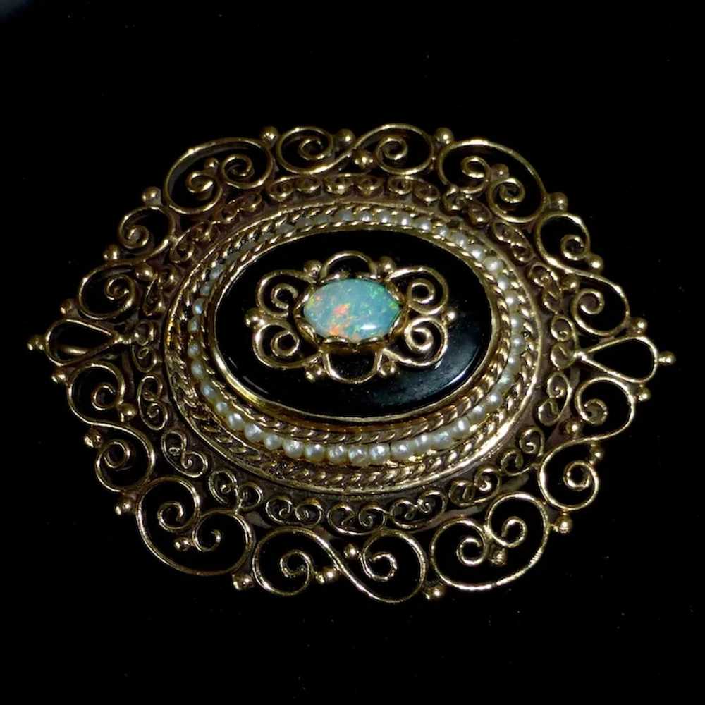 14k Victorian Revival Pendant/Pin Opal Onyx Seed … - image 8