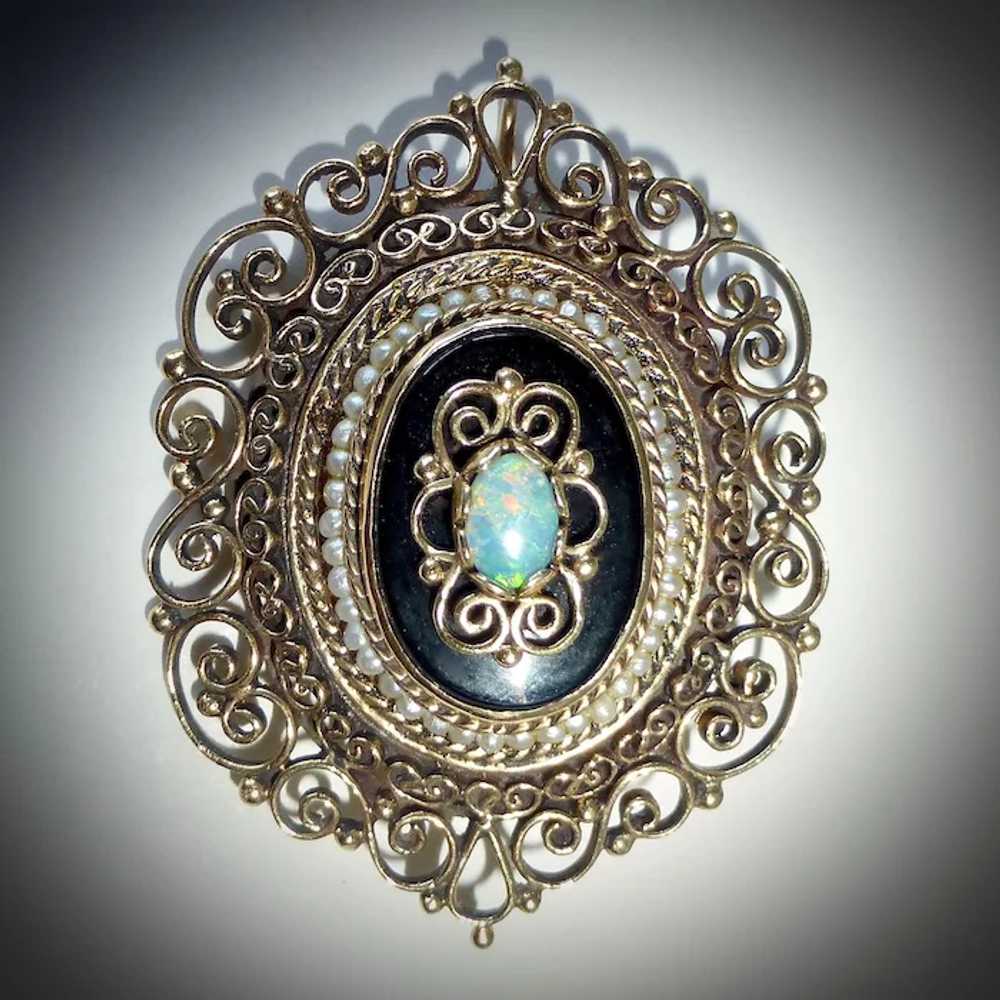 14k Victorian Revival Pendant/Pin Opal Onyx Seed … - image 9