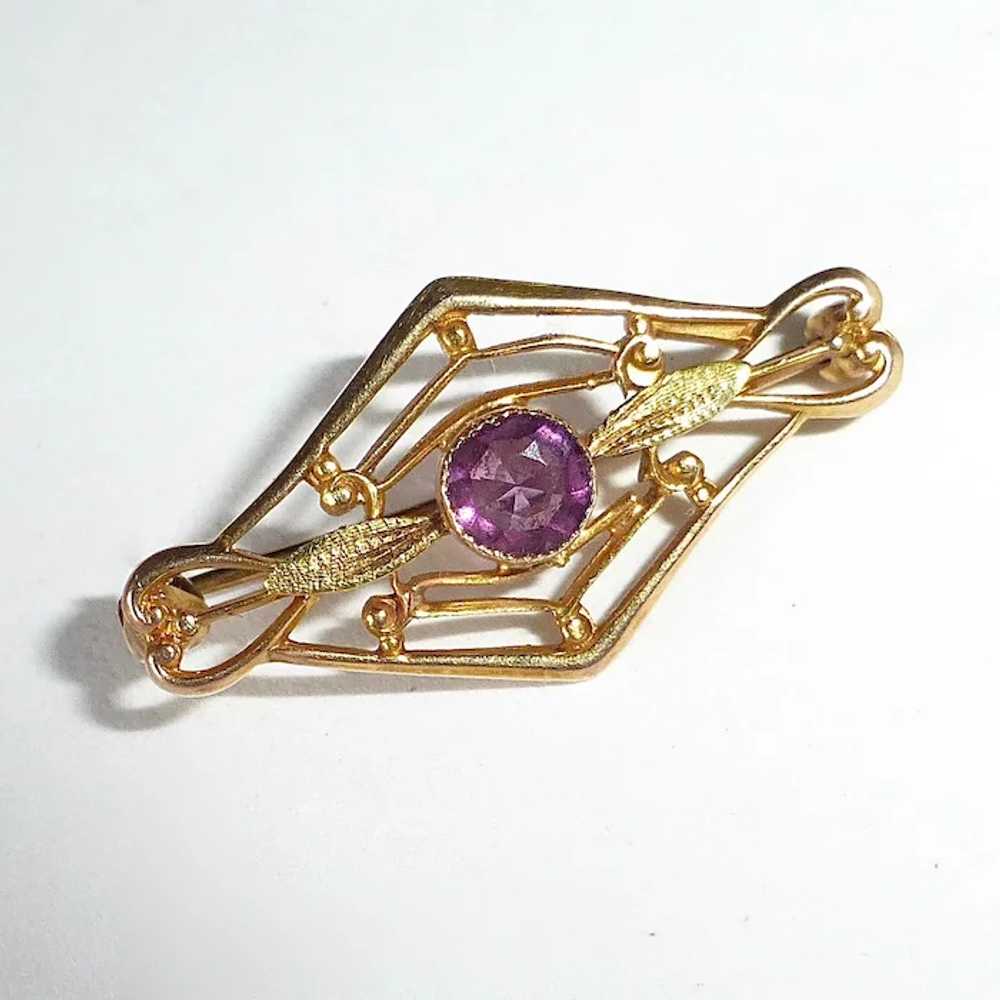 Antique Edwardian 10k Purple Jewel Filigree Lace … - image 2