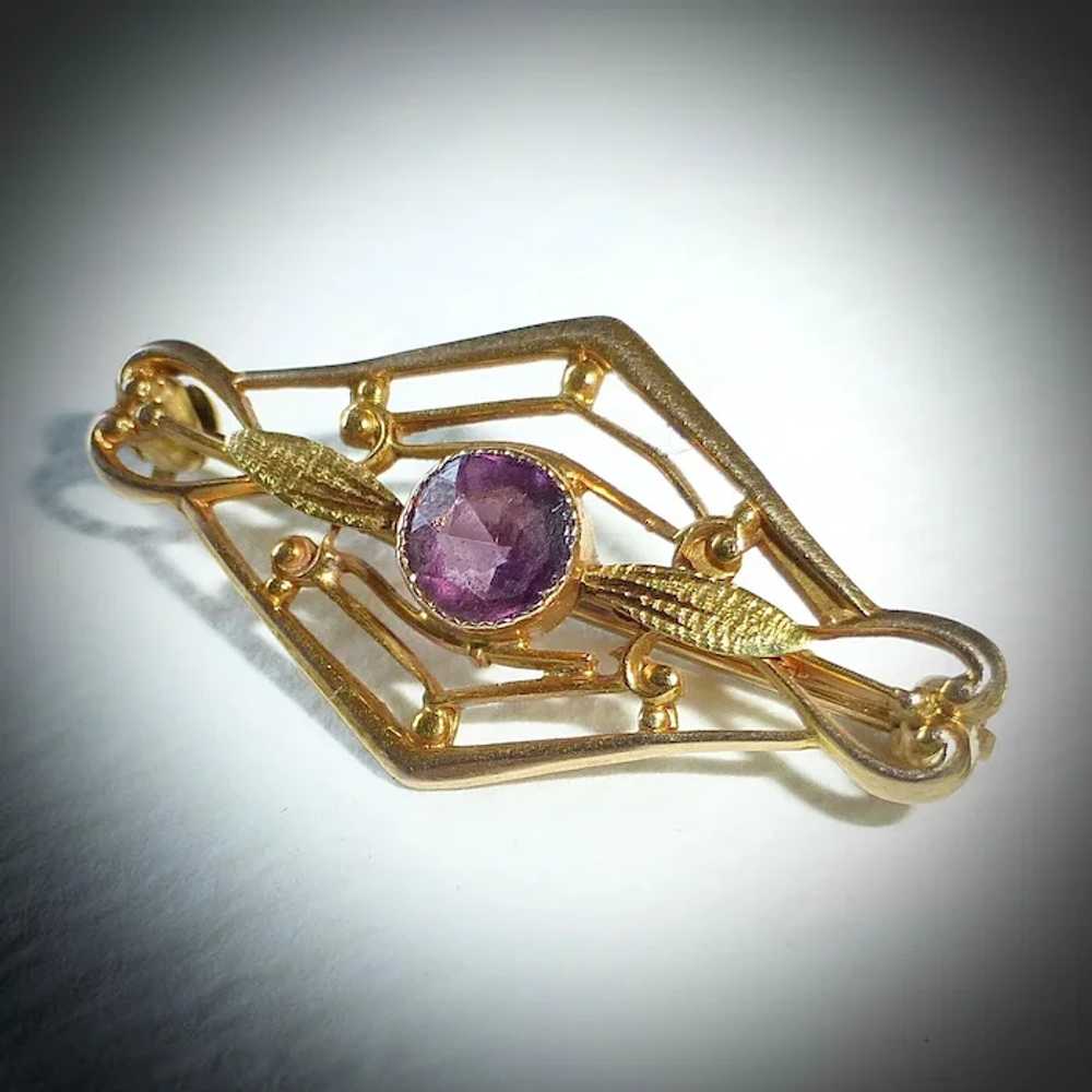 Antique Edwardian 10k Purple Jewel Filigree Lace … - image 3