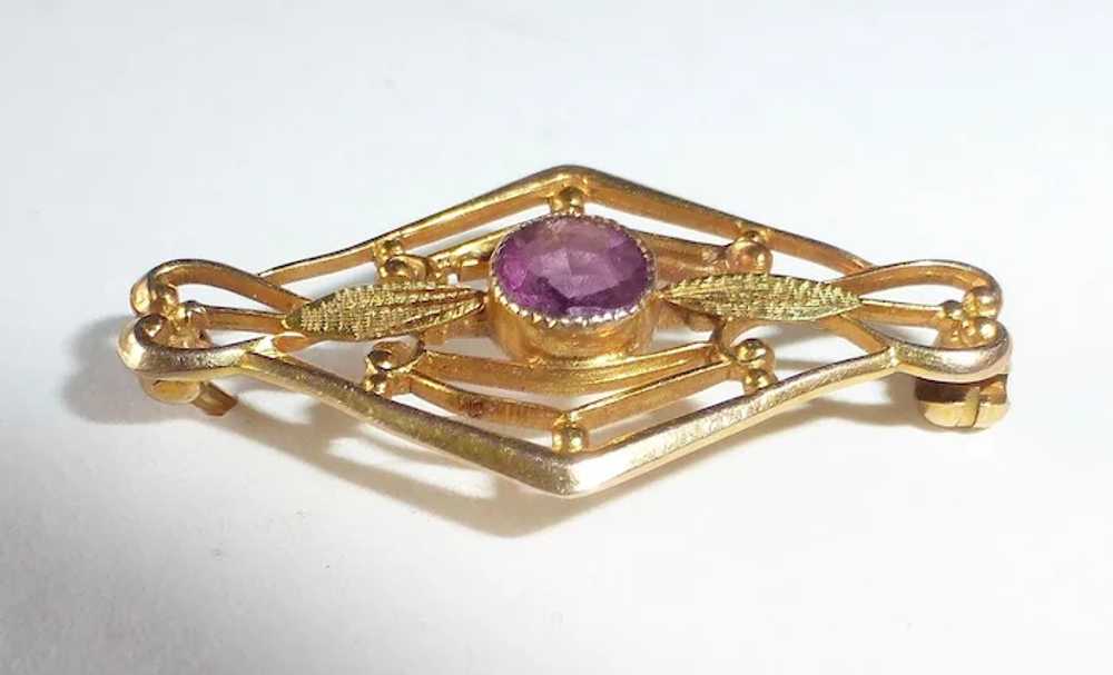 Antique Edwardian 10k Purple Jewel Filigree Lace … - image 5