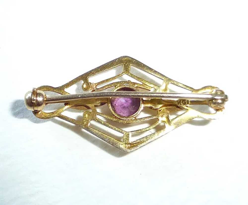 Antique Edwardian 10k Purple Jewel Filigree Lace … - image 6