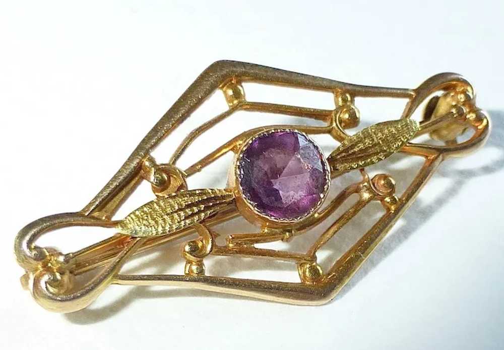 Antique Edwardian 10k Purple Jewel Filigree Lace … - image 8