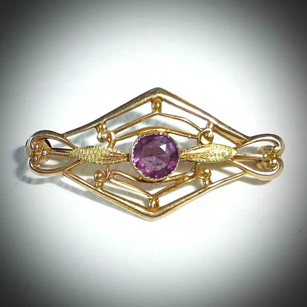 Antique Edwardian 10k Purple Jewel Filigree Lace … - image 9