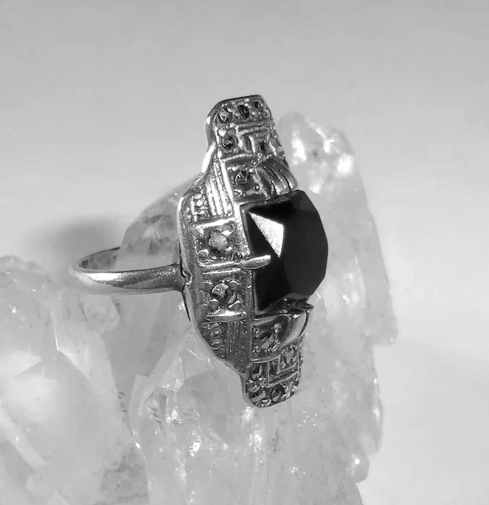 Art Deco Sterling Marcasite Onyx Ring - image 4